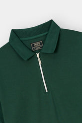 GREEN PIQUE ZIP POLO SHIRT